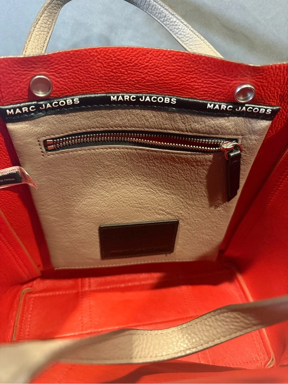 Marc Jacobs Stone Tote with Red Trim